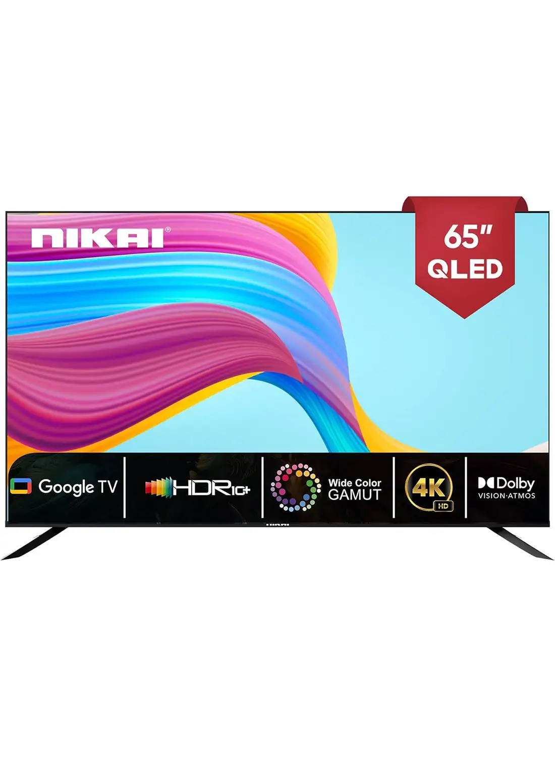 NIKAI Pro 65 Inch QLED 4K Smart Google TV, Andrioid TV OS, Voice Search, Youtube, Netflix, Shahid, Wide Color Gamut, 3860x2160 Pixels, HDR10+, Dolby Atmos, ChromeCast Bulit-In NPROG65QLED Black