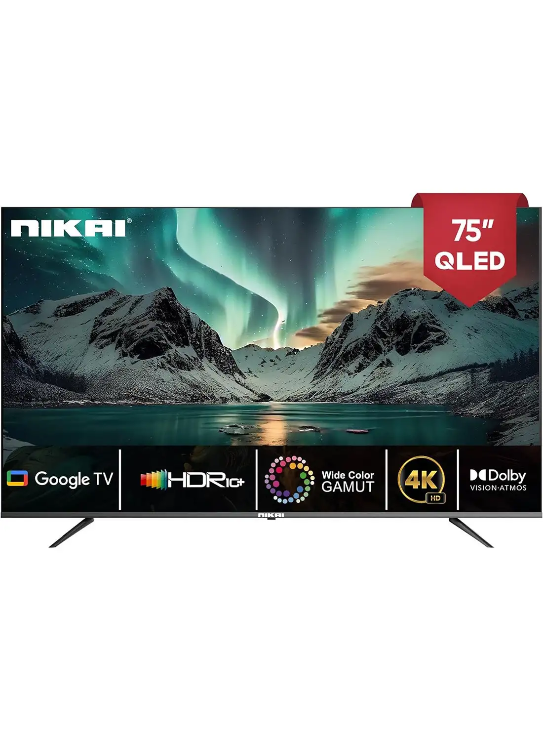 NIKAI Pro 75 Inch QLED 4K Smart Google TV, Andrioid TV OS, Voice Search, Youtube, Netflix, Shahid, Wide Color Gamut, 3860x2160 Pixels, HDR10+, Dolby Atmos, ChromeCast Bulit-In NPROG75QLED Black