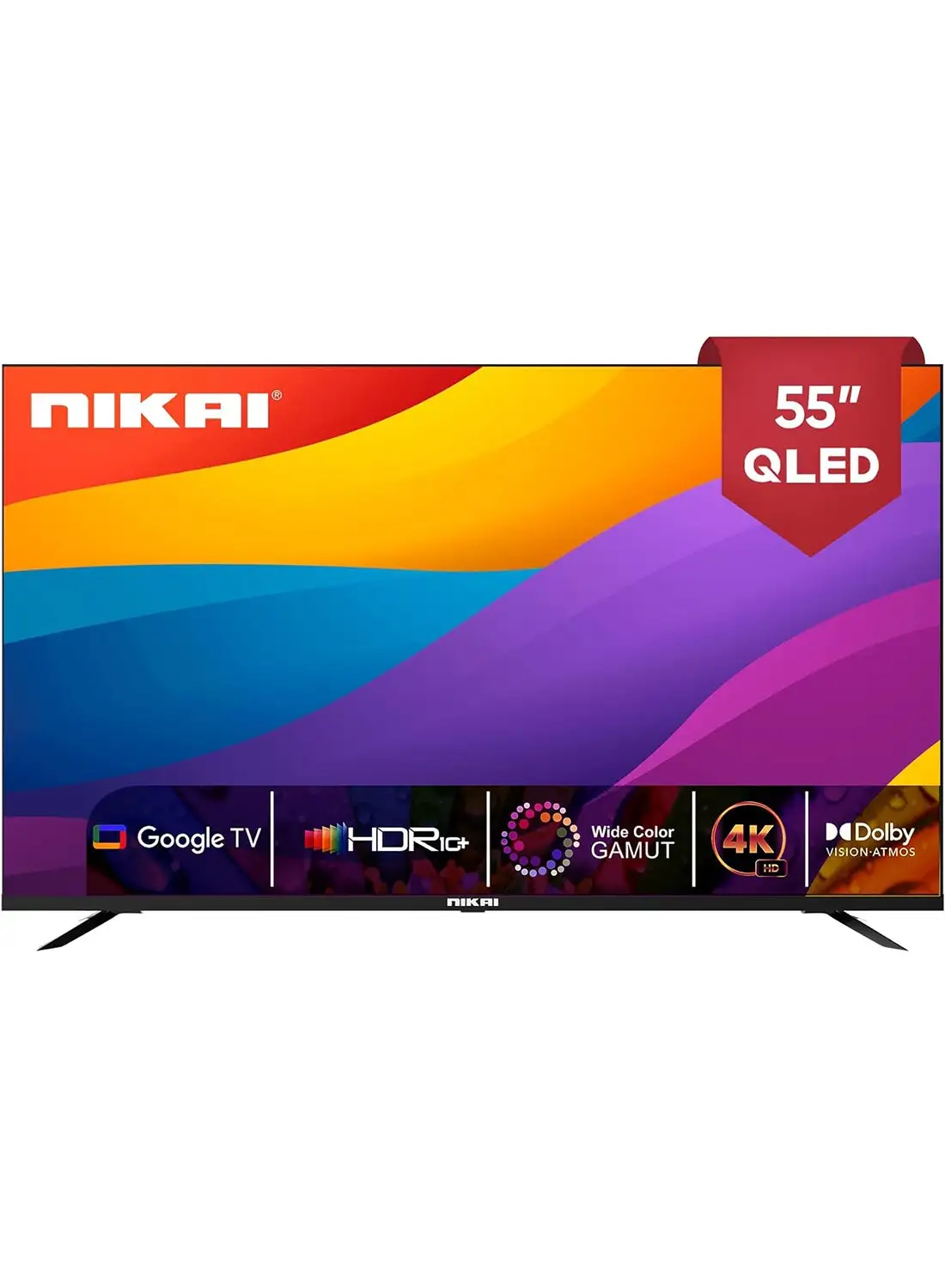 NIKAI Pro 55 Inch QLED 4K Smart Google TV, Andrioid TV OS, Voice Search, Youtube, Netflix, Shahid, Wide Color Gamut, 3860x2160 Pixels, HDR10+, Dolby Atmos, ChromeCast Bulit-In NPROG55QLED Black