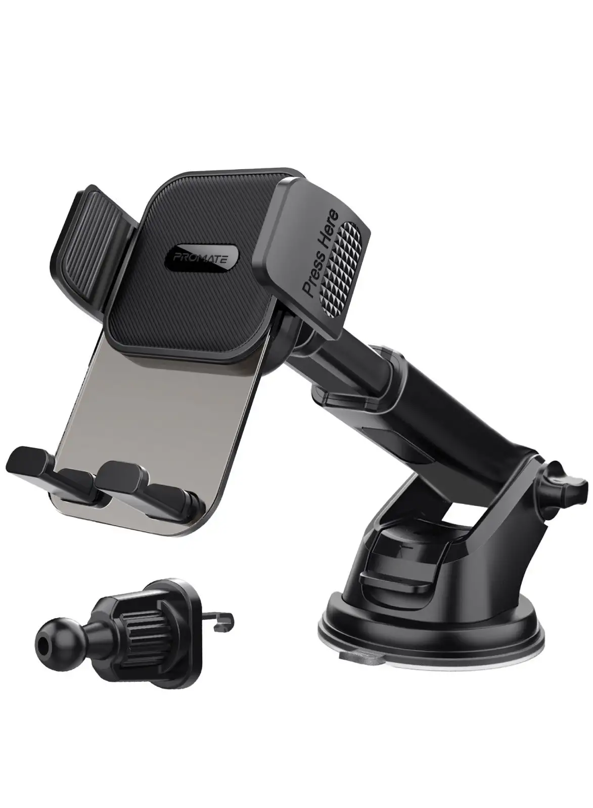 PROMATE Premium Transparent Car Mount with Intelligent Auto-Clamping Cradle Design, Versatile Mounting Options, Multi-Angle Support, Easy Installation Black