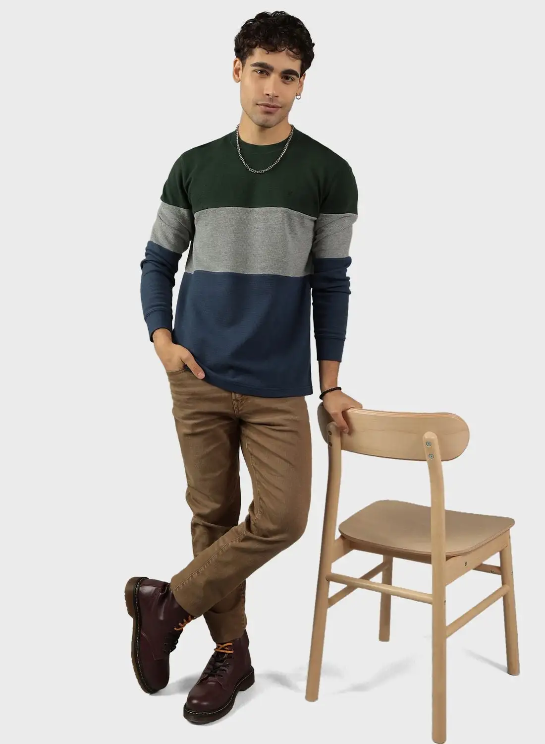 American Eagle Colorblock Crew Neck Thermal T-Shirt