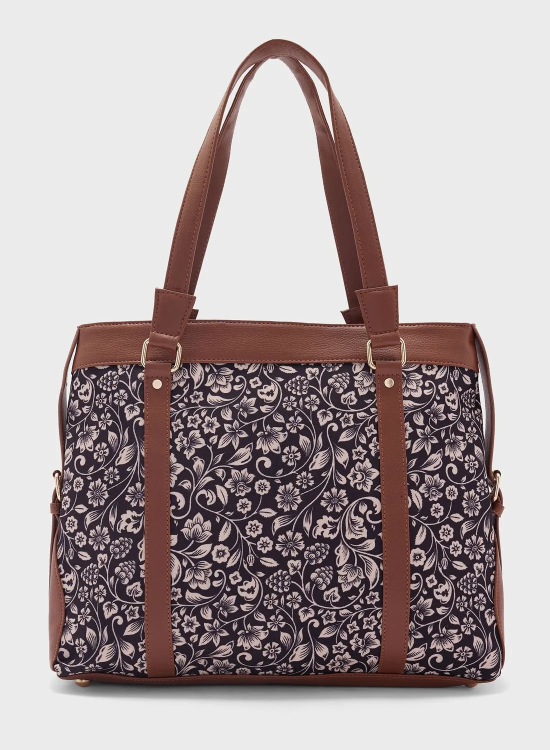 ELLA Floral Print Canvas Tote Bag With Laptop Sleeve