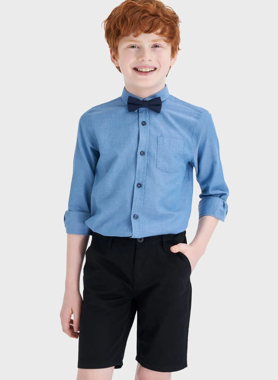 DeFacto Kids Chest Pocket Shirt + Bow Tie Set