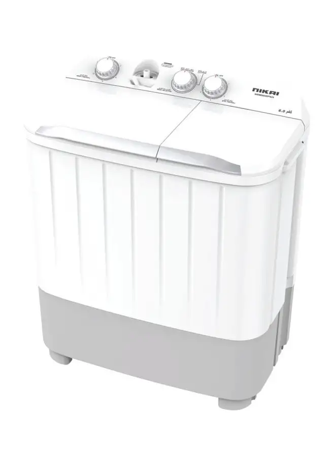 NIKAI Semi Automatic Twin Tub Washing Machine Silent Operation Rust Proof Body 6 kg NWM0800SPN24 White