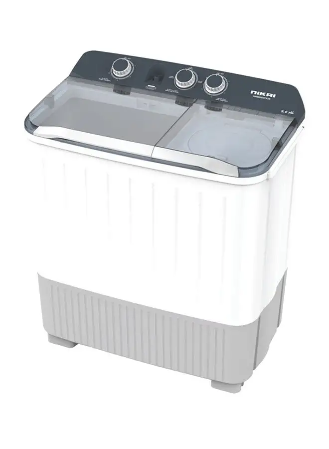 NIKAI Semi Automatic Twin Tub Washing Machine Silent Operation Rust Proof Body 9 kg NWM1000SPN24 White