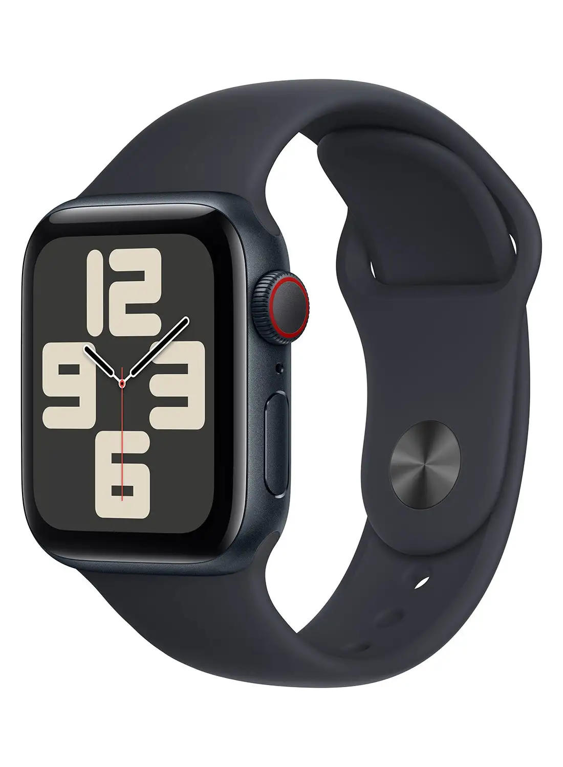 Apple Watch SE (2023) GPS + خلوية، هيكل من الألومنيوم منتصف الليل مقاس 40 ملم مع حزام رياضي منتصف الليل