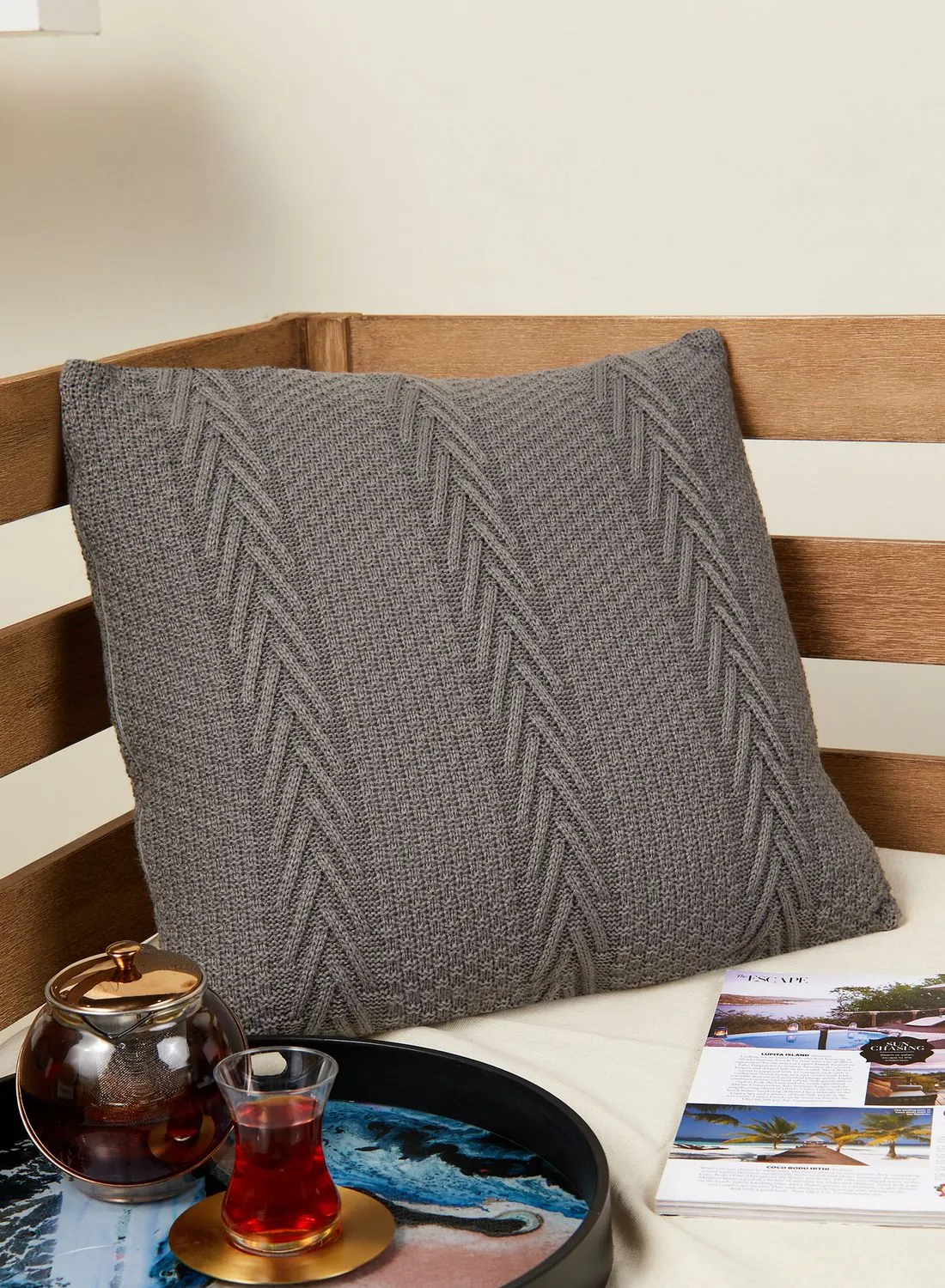 Noire Edit Grey Knitted Cushion With Insert 45cm x 45cm