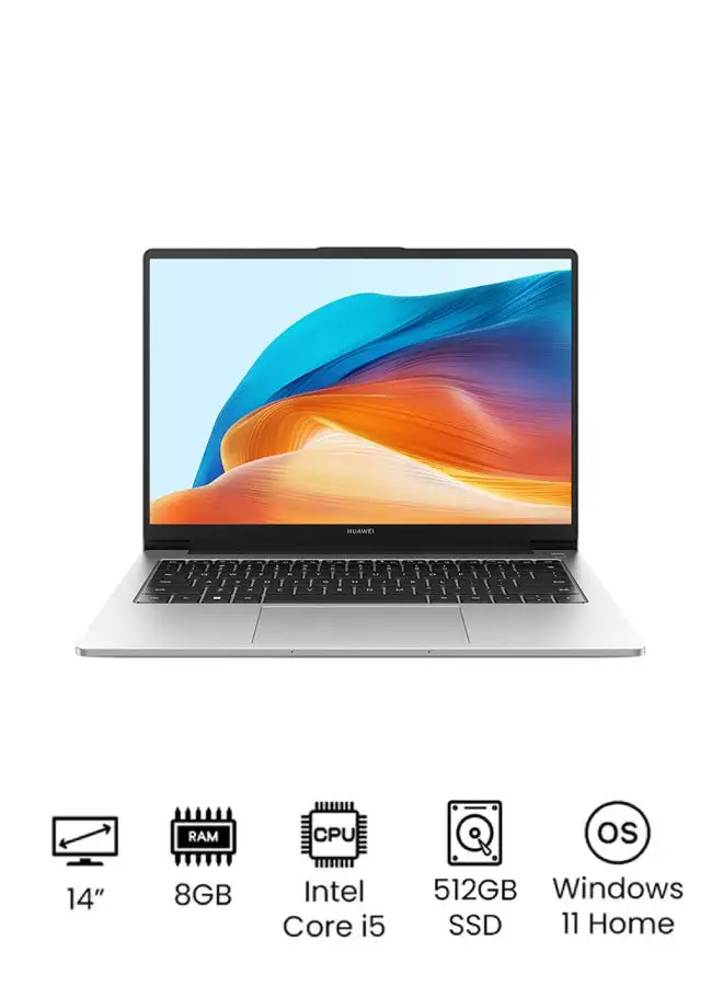 HUAWEI MateBook D 14 2024 Laptop With 14-Inch Full HD Display, Core i5-12450H Processor/8GB RAM/512GB SSD/Intel UHD Graphics /Windows 11/ English/Arabic Mystic Silver