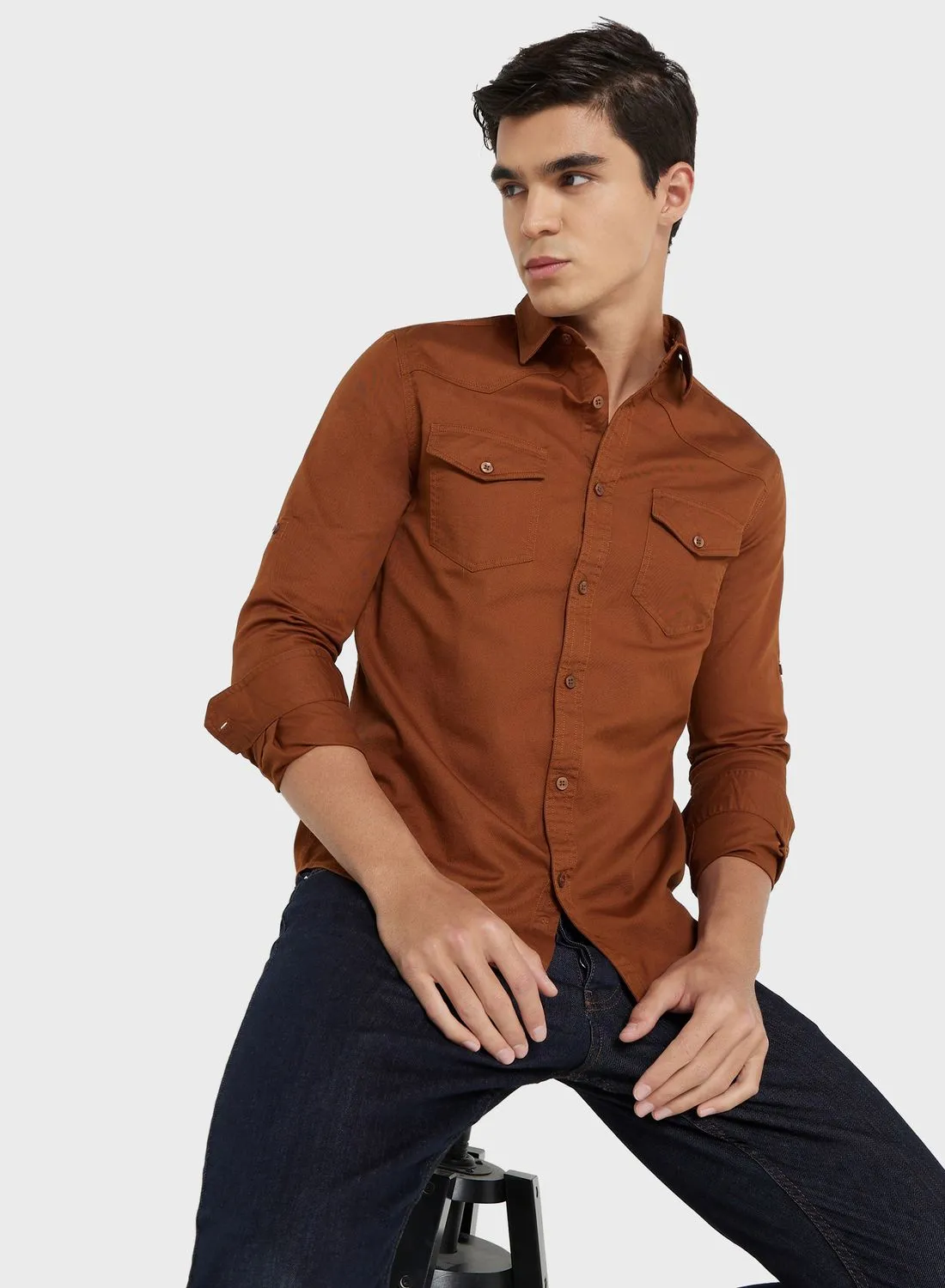 Seventy Five Men Brown Regular Fit Solid Sustainable Casual Shirt