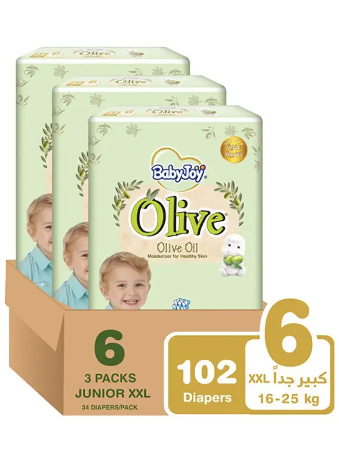 BabyJoy Olive Oil, Size 6 Junior XXL, 16 to 25 kg, Mega Box, 102 Diapers