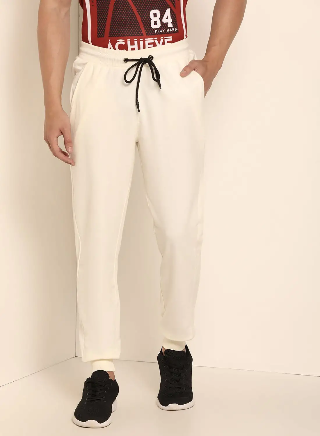 ABOF Knitted Drawstring Detail Regular Fit Plain Rib Cuff Joggers Brillient White