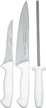 Tramontina Premium 3 Pieces Knife and Sharpener Set with Stainless Steel Blade and White Polypropylene Handle