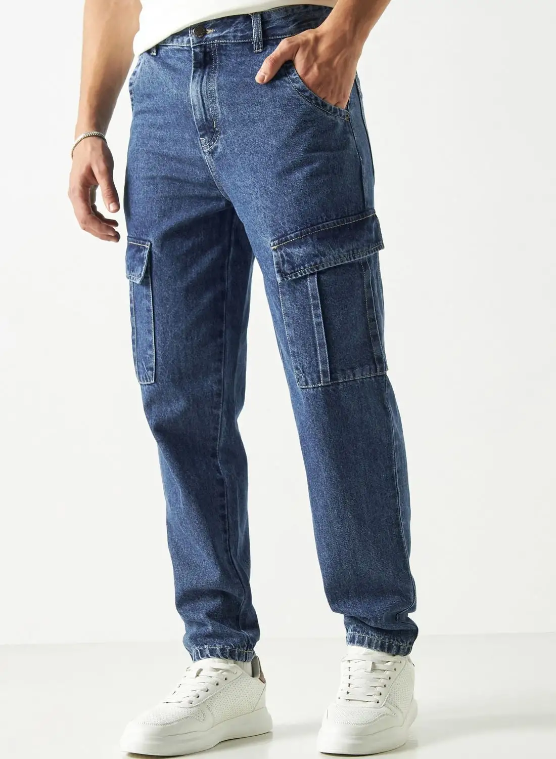 Lee Cooper Mid Wash Straight
 Fit Cargo Jeans