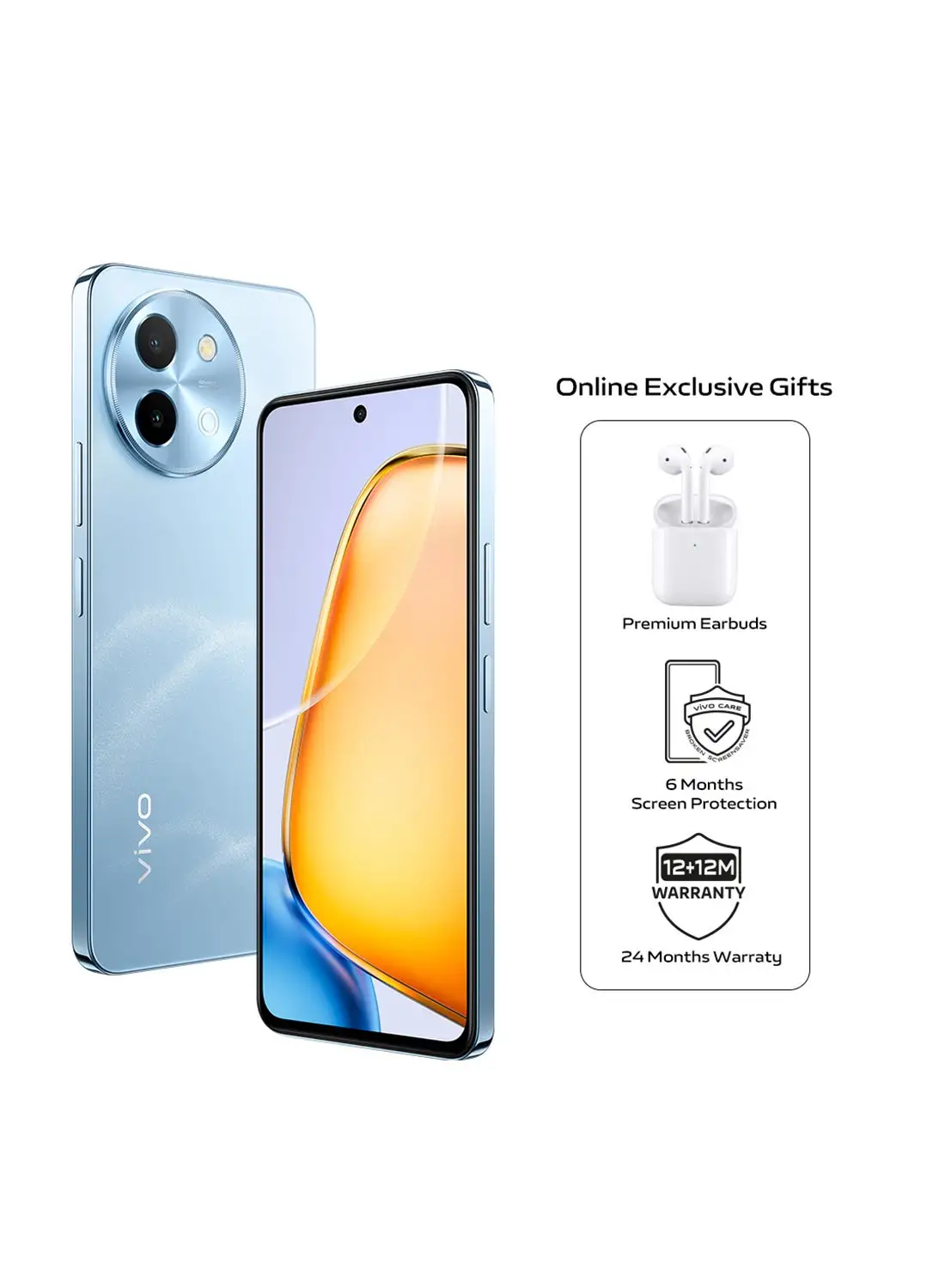 vivo Y38 Dual SIM Pacific Blue 8GB RAM 256GB 5G With Online Exclusive Bundle: TWS Earbuds, 24 Months Warranty And 6 Months Screen Protection - Middle East Version