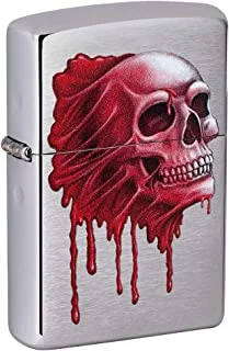 Zippo Classic Pocket Lighter Model 49603 - Gory Skull Design - | Windproof | Brushed Chrome | Brass - Silver