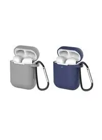 Fitme 2-Piece Silicone Case For Apple Airpods 1/2, Navy/Grey