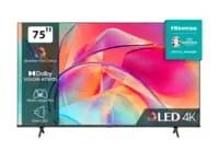 Hisense 75 Inch 4K QLED Smart TV With Quantum Dot Colour Dolby Vision HDR DTS Virtual X Bluetooth And Wi Fi Large Screen Television - 75E7 (2023 Model)