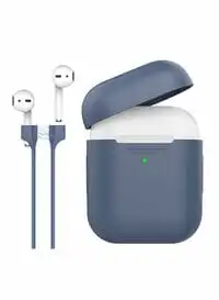 Promate Premium Protective Silicone Case Cover with Magnetic Anti-Lost AirPods Strap and Wireless Charging Compatible Design For Apple AirPods and AirPods 2, PodKit Navy Blue