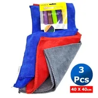 Generic Microfibre Cloth For Car Cleaning X-Large 40 X 40 C, Soft Cloth 3 Pcs Set Blue Red And Grey 3 Pcs Combo