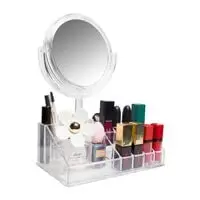 Generic 16-Compartment Lipgloss And Brushes Organizer With Mirror, Clear