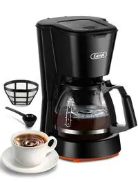 ماكينة صنع القهوة الصغيرة 5 أكواب من جيفي، ماكينة قهوة مدمجة مع فلتر قابل لإعادة الاستخدام، لوحة تدفئة ووعاء قهوة للمنزل والمكتب