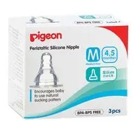 Pigeon peristaltic silicone nipple slim neck M size 4.5+ months 3 pieces