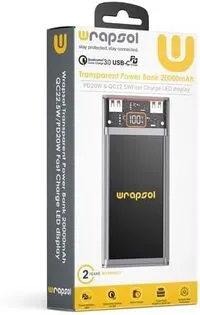Wrapsol Power Bank 20000mAh, 20W & QC22.5W Fast Charger LED Display, Black