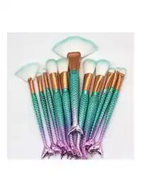 11-Piece Professional Makeup Mermaid Brush Set Blue/Pink