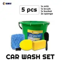 Combo 5 Pcs Car Wash Washing Set Car Cleaning Set Brush Glove Sponge With Bucket SMY Car Wash Set