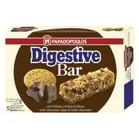 Papadopoulos Digestive Bars With Chocolate Chips And Milk Chocolate 140g (Pack Of 5)