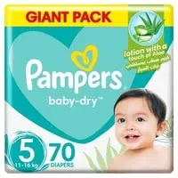 Pampers Aloe Vera Taped Diapers, Size 5, 11-16kg, Giant Pack, 70 Diapers  