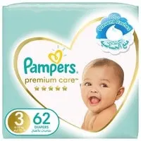 Pampers Premium Care Taped Diapers, Size 3, 6-10 kg, Mega Pack, 62 Diapers 