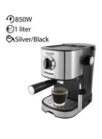 سوناشي 15 بار الكل في واحد ماكينة صنع قهوة الاسبريسو والكابتشينو واللاتيه من الفولاذ المقاوم للصدأ، 1 لتر، 850 وات، SCM-4963، فضي/أسود