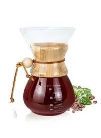 MIBRU Pour Over Chemex Style Coffee Maker Drip Glass Pot Espresso Coffee Bowl Machine Heat Resistant For Home Travel Classic Series Wooden Neck Wide Mouth Hoop 600ml