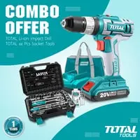 Combo Offer TOTA L Li-ion Impact Drill,20V / 2 Li-ion Battery / 50 Pcs Accessories Screws Bits Sets Bag TIDLI2002 +  44 Pcs Socket Tool Set THT421441