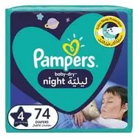 Pampers Baby-Dry Night Diapers, Size 4, 10-15Kg, 74 Diapers