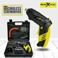 DENOXMAX 44 Pcs Cordless Screwdriver Rechargeable with LED Light 220v/ 4.8v/ 200r/min 1300mAH Li-Lon Mini Drill Power Tools