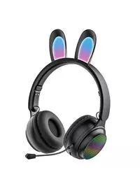 Generic St81M سماعة بلوتوث لاسلكية مع ضوء RGB ملون لطيف آذان أرنب قابلة للطي سماعة رأس HiFi ستيريو موسيقى مع ميكروفون
