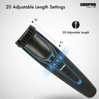 Geepas GTR56011 Beard And Stubble Rechargeable Trimmer Hair Clipper And Shaver Grooming Kit - Pack Of 1, Black And Blue, Medium
