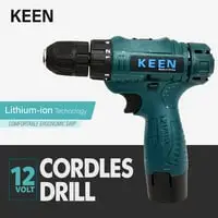 Keen Cordless Drill 10mm/ 12V/ 220-240V/ 50-60Hz/ 2 Lithium Battery/ Charging Adapter Lithium-ion Battery Power Tools- CD12V