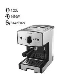 هومر ماكينة صنع الاسبريسو 1.25 لتر، 1470 واط، HSA241-05، فضي/أسود