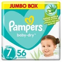 Pampers Aloe Vera Taped Diapers, Size 7, 15+kg, Jumbo Box, 56 Diapers