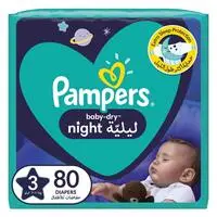 Pampers Baby-Dry Night Diapers, Size 3, 7-11Kg, 80 Diapers