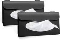 Generic 2 Pack Car Tissue Holder, Sun Visor Napkin Holder, Tissue Box Holder, PU Leather Tissue Box, Backseat Tissue Purse Case Holder For Car (Black)