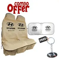 عرض كومبو - اشتري قطعتين من غطاء مقعد سيارة هيونداي + مظلة للزجاج الأمامي للسيارة واحصل على سلسلة مفاتيح معدنية للسيارة من هيونداي مجانًا