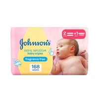 جونسون مناديل مبللة للأطفال فائقة الحساسية وخالية من العطور باللون الأبيض، 56 قطعة × 3