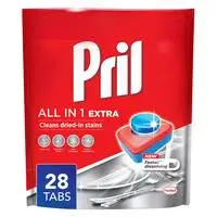 Pril All In 1 Powerful Cleaning Dishwasher Tablets, 28 Counts
