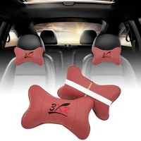 Generic Car Seat Neck Rest, Head Rest, Head Cushion High Quality PU Rexin, 2 Pcs/Set Red Headrest
