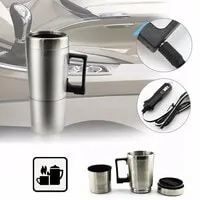 Generic Mug 12V Car Charging Electric Mug Kettle Steel Travel Mug Cup Heated Thermos Drink Tea With Milk Mug Of Water Heater Thermal Warmer For Car (1Pcs)