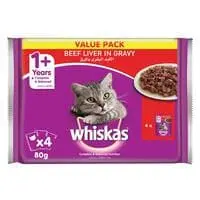 Whiskas Beef Liver in Gravy, Wet Cat Food, Pack of 4x80g